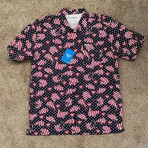 Columbia Men’s Troller Fishing Shirt, American Flag Fish, Medium